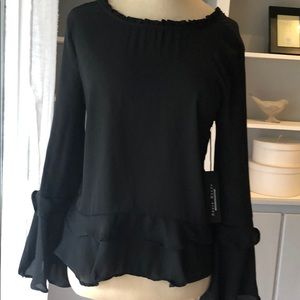 Black Chiffon Blouse with flowing sleeves.